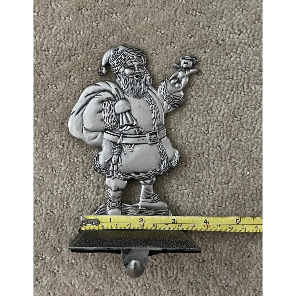 Santa Figurine Pewter Christmas Holiday Stocking Holder(Sits on Mantel) Rare